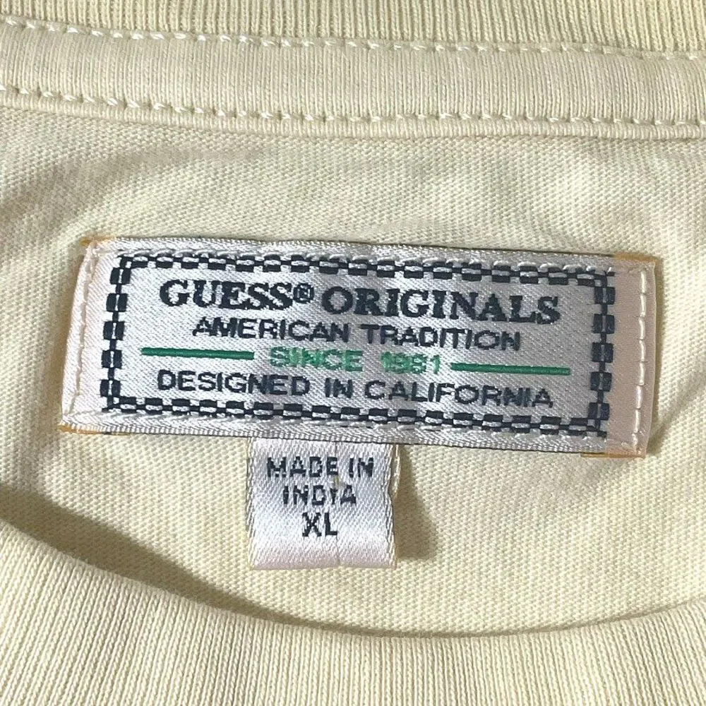 Guess Originals Butter Yellow Logo T Shirt Textured Varsity Graphic XL Cotton - Picture 4 of 8